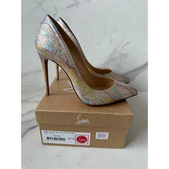 CHRISTIAN LOUBOUTIN Pigalle 109 Lurex Flame Heels Size 37.5 - Picture 3 of 8